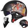 EBAYIN Caschi Cromwell Jet e Demi-Jet Casco Moto A Mezzo Casco Retrò Harley Casco Anticollisione Di Sicurezza Per Scooter Chopper Cruiser DOT / ECE Con Occhiali A Sgancio Rapido,K-L=（59~60cm）