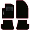 QUEMAR Tappetini Auto compatibili con Ford Fiesta MkV 5 serie 2002-2008/ Kit Tappeti Moquette e Gomma su Misura (Set 2 Anteriori + 2 Poster.)/Ricami e Colori Personalizzati (1 Ricamo, Bordo Fucsia)