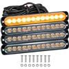 PICAA 4pz Ambra 12 LED Luci di D'avvertimento Emergenza Hazard Lampeggiante Luce Stroboscopica Universale per 12V-24V Fuoristrada Auto Camion Trattori Furgone Moto