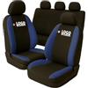 Susy Shop Coprisedili auto compatibili per Grande Punto, 3 e 5 porte, Made in Italy, set copri sedili per anteriori e posteriori, personalizzata con logo ricamato (Versione 3 Porte, Nero/Blu Scuro)