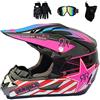 VOMI MRDEAR Motocross Casco Bambino, Nero e Rosa/ Certificazione DOT, Casco Moto Cross MTB Caschi Off Road ATV Downhill Scooter con Occhiali Maschera Guanti per Donna Uomo Adulto,L