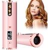 HMEDA Ferro Arricciacapelli Automatico Intelligente,Ferro Arricciacapelli Intelligente con Display LCD, Arricciacapelli Ricaricabile e Senza Fili, 6 Temperature Regolabile (Rosa)