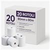 Generico Rotoli Carta Termica 80 mm x 80 m, 55 g/m², Senza BPA, Confezione da 20, Compatibili con POS, Registratori di Cassa, Lettori Carte e Stampanti Termiche, Ricevute, Scontrini, Rotolini