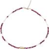 Clovers Collana da surfista con perline rosse e amuleto, collana corta da donna con pietre naturali magiche e perline placcate oro 24k