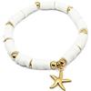 Generic Bracciale elastico con perline heishi bianche e stella marina oro