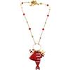 Silvia Creations And Co Collana Lunga Estiva Catena Dorata e Cristalli a Tema Mare con Pesce Rosso e Charms a Tema Mare