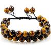 Generic Bracciale occhio di tigre braccialetto braccialetto di perle classe A+ donna uomo 8 mm allacciato doppia