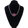 Generico Collana Girocollo Rosa con Agata e Pietra Centrale Ovale, Fatto a Mano, 42 cm, Gioiello Donna