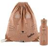 Upstitch Studio Trixie, Zaino e Borraccia per Bambini, per l'Asilo e Chitarra, Personalizzato con Nome Singolo o Come Set, Gatto, Set: Turnbeutel + Flasche