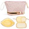Long Keeper Borsa Cosmetici Floreale Donne Sacchetto Trucco Doppio Strato Borsa Toilette Viaggio Grande Capacità Trousse Portatile Fiore Cotone (Fiore Rosso)