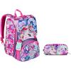 Seven Zaino Scuola SJ GANG CUCCIOLI, Rosa PATTINE CALAMITATE CON GRAFICHE DIVERSE Scuola Elementare + Portapenne Rosa Bambina