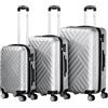 Zelsius Set di valigie 3 pezzi, grigio | Valigia rigida in ABS con chiusura a combinazione, Ruote doppie e divisorio interno | Valigia a mano, set di valigie rigide 3 pezzi, trolley, valigia grande