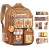 JIABAOZ Zaino Capibara per Bambini, Zaino Capibara Kawaii con Spille, Portachiavi e Cancelleria,Grande Capacità Capybara Borsa per Scuola, Viaggi e Uso Quotidiano