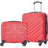 R.Leone Valigia Set 2 Pezzi 56x45x25 cm + 45x36x20 cm EasyJet Trolley Bagaglio a mano in ABS 4 Ruote 2130 (Set 2 Pezzi S+XS, Rosso)
