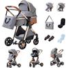GLOKID passeggino trio 3 in 1, pieghevole, carrozzina reversibile fronte mamma e strada, sistema modulare con carrozzina per neonati, con borsa, zanzariera e parapioggia (PTV9 Grigio)