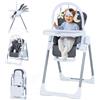COSTWAY Seggiolone Pappa Portatile, con Altezza Regolabile, Schienale Reclinabile e Vassoio Rimovibile, Seggiolone Evolutivo Pieghevole con Cintura e 2 Ruote, per Bambini 6-36 Mesi (Grigio Scuro)