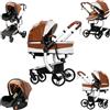 Nine point nine Pelle PU Trio Passeggino Neonati, Passeggino 3 in 1 con Doppia Modalità Spinta Reversibile, Carrozzina per Neonati con Grande Nacelle, Passeggino Trio Telaio in Alluminio (518 Khaki)