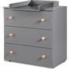 Mon Mobilier Design PAULINE - Cassettiera per bambino con fasciatoio rimovibile, colore: Grigio/Legno