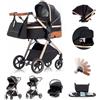 Gcarebb Passeggino 3 in 1, Passeggini Combinati Con Seggiolino Auto, Passeggino Con Maniglia Regolabile in Altezza, Design Orizzontale, Telaio in Alluminio, Adatto per Neonati