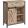 VASAGLE Credenza, Mobile da Cucina, Portaoggetti, con Anta Scorrevole, 30 x 70 x 80 cm, Ripiano Regolabile, Stile Country, per Soggiorno, Marrone Rovere e Nero LSC100B50