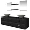 vidaXL Mobili da Bagno Armadietti Elegante 7 pz Nero Specchio Lavabo Lavandino