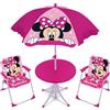 ARDITEX - Set Disney motivo Minnie composto da tavolo (50 x 50 x 48 cm), 2 sedie (38 x 32 x 53 cm) e ombrellone (diametro 110 cm), WD16123