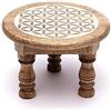 XdeliX Tavolo altare fiore della vita bianco in legno di mango - rotondo - Ø 15 cm x altezza 10 cm - 210 g - piedistallo in legno per cristalli, pietre preziose, statuette - tavolo altare, meditazione