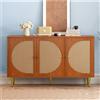 Wyibwy Credenza con 3 ante decorate in rattan, Con maniglie e gambe di sostegno in metallo,Paratie regolabili, per camera da letto, soggiorno e ufficio, mobile ingresso, credenza cucina, noce, 129.8x40x76cm