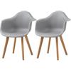 HJhomeheart Set di 2 Sedie da Pranzo con Braccioli, Design Moderno, Gambe in Legno di Faggio, Sedie da Cucina Scandinave (Grigio)