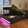 Wyibwy letto singolo 90x200 con striscia LED,letto imbottito con USB e Type-C,con tasche laterali,struttura letto con funzione di stoccaggio idraulica,senza materasso e testiera,Grigio