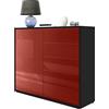 Vladon Madia Ben V2, mobile con 1 anta e 5 cassetti, nero opaco/bordeaux lucido (79 x 74 x 36 cm)