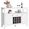 GYMAX Mobile Portabottiglie, Mobile da Buffet, Credenza con Cassetti e Armadietti, Scaffale per 12 Bottiglie in Legno, Ripiano Superiore Aperto, Mobile per Esposizione di Vini (Bianco)