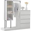 Senmate Armadio con 4 Cassetti, Mobile Multifunzione per Camera da Letto e Ingresso, Comò con Ante e Appendiabiti, Design Moderno,140x40x135 cm (Bianco)