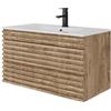 UEV Mobile Bagno, con Lavabo in Ceramica, Lavabo Sospeso 90 cm, 2 Cassetti con Sistema di Chiusura Ammortizzata, Ampio Spazio Contenitivo, 90 x 45 x 46 cm, Naturale