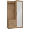 BDW Set di 5 appendiabiti con specchio, armadio con anta e cassetto, stile moderno, 180 x 100 x 35 cm (rovere Artisan)