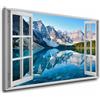 ARTEDinoi Quadro Moderno Stampa su Tela Finestra Aperta Mountain View Blue Style Canvas Dimensione 90x60x2cm