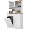 GIANTEX Credenza da Cucina con 3 Ante, 2 Cassetti e Pattumiera 38 L, Piano di Lavoro in Legno, 3 Ripiani Regolabili e 4 Armadi, 100 x 34 x 172 cm, Ideale per Cucina e Soggiorno (Bianco)