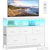 SONGMICS BELLAH Collezione - Cassettiera, Armadietto, Illuminazione LED controllata Tramite App, Credenza con Stazione di Ricarica, 1 Ripiano, 5 Cassetti, Moderno, Bianco Nuvola, LGS723WH01
