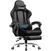 GTPLAYER Sedia da Gaming, Ergonomico Sedia da Ufficio, con Massaggiante poggiapiedi e supporto lombare, Schienale Regolabile 90-135°, Portata 150 kg, sedia per computer, Nero