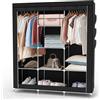 INTIRILIFE Armadio Guardaroba Pieghevole 130x175x45 cm in Nero Corvo - Cabina Tessuto con Anta Richiudibile, Cerniera Zip e Appendiabiti - Camera da Letto Custodia de Campeggio