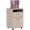 DecHome - Cassettiera da Ufficio Portadocumenti con Ripiano Aperto e 2 Cassetti in Legno e Metallo 40x35x60 cm Colore Rovere
