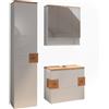 Vicco Set di mobili da bagno Eden, Bianco lucido, 70 cm, composto da mobile sottolavabo, specchiera e colonna alta