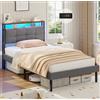 AOGLLATI Letto imbottito 90 x 200 cm, con illuminazione a LED e prese, letto per ragazzi con rete a doghe in metallo, letto 90 x 200 cm, con vano portaoggetti in metallo, struttura per letto con