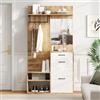 Kebnor Set appendiabiti con specchio, scarpiera, scarpiera, armadio, armadio, armadio, compatto, con 1 cassetto e 2 armadi, molto spazio, bianco + colore legno originale 100 x 38,5 x 190 cm