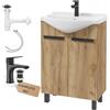 Deftrans Lavabo con mobiletto 60 x 85 x 43,5 cm, mobiletto in legno, nero rubinetto, click-click, set sifone