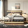 EZSSW Letto Matrimoniale Contenitore 140x200 in Tessuto Grigio, Testiera Regolabile con Luci LED RGB, 4 Cassetti Laterali e Ricarica USB+Type-C Integrata