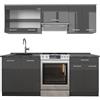 Vicco Cucina componibile R-Line, Antracite lucido/antracite, 200 cm, PL Antracite, adatto per l'espansione individuale con moduli aggiuntivi