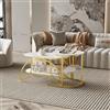BLSYHDH Set di 2 tavolini da caffè, allungabili, tavolino, impilabili, per soggiorno, gambe in metallo, per soggiorno, balcone e ufficio (rotondo, color oro + bianco)