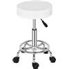 TactFire Sgabello Regolabile con Ruote,Sgabello Girevole in Similpelle Regolabile 50-64 cm per barbiere dentista piccola sedia da lavoro professionale girevole con ruote (Bianco, 1)