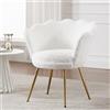 chairus Poltrona Imbottita Poltrona Camera da Letto Poltroncina in Pelliccia con Gambe in Metallo Placcato Oro Sedia da Salotto Sedie Imbottite per Camera da Letto/Soggiorno, Bianca
